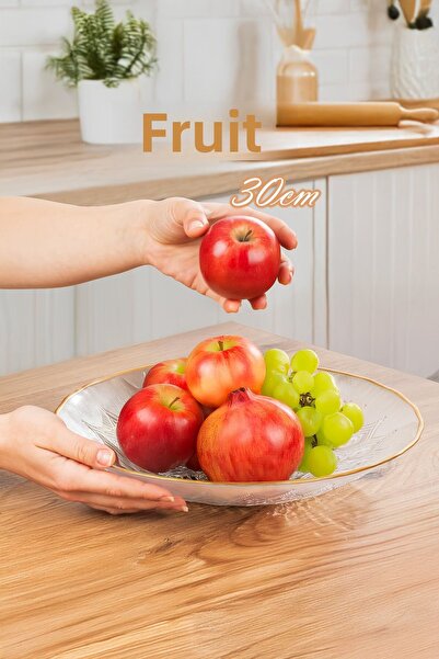 Porsima 30579 Kostanay Gold Gilded Glass Fruit Bowl Presentation Bowl Salad Bowl 30 cm