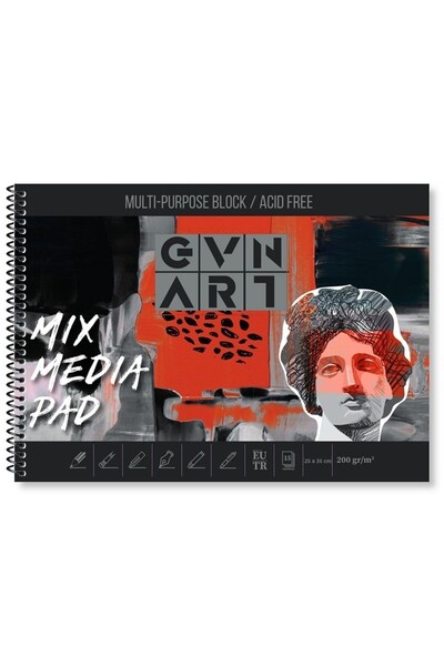 GVN ART ميكس ميديا دفتر ملاحظات فني متعدد الأغراض 200 جرام 25 × 35 سم 15 ورقة