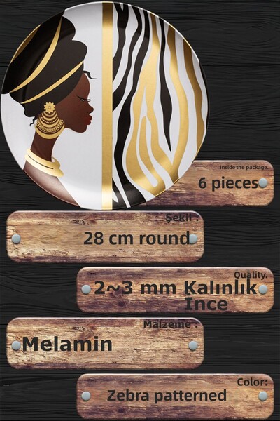 BOSSİO Fast 28cm 11-Inch Golden Zebrana Plate: Summer House Garden Decorative Serving Presentation