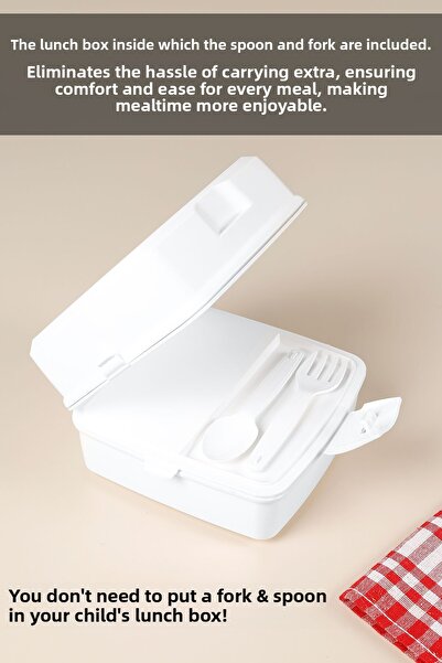 Meleni Baby 2-tier Compartment Children's Lunch Box with Fork and Spoon - White Student School Food Carrying Container