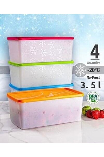 Hane216 4 قطع حاوية تخزين نو فروست سعة 3.50 لتر، حاوية طعام فريزر - 20 درجة