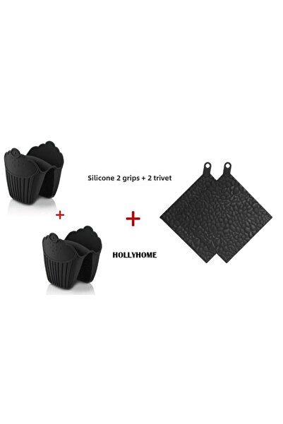 HOLLYHOME Set of 2; Trivet Holder - 2 Pieces Silicone Trivet, 2 Pieces Oven Holders, Saucepan Teapot Bottom Hh