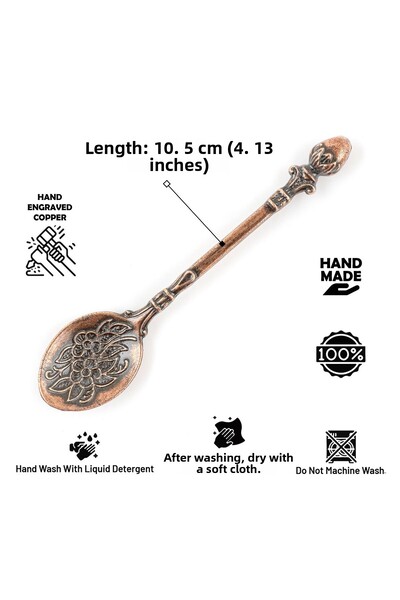 DMT COPPER HOME Gaziantep Rose Motif Teaspoon Set 6 Pieces Copper Color Zamak Ball Head