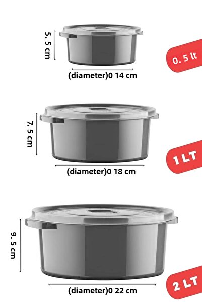Open Home Concept Set of 24 Anthracite Round Storage Containers for Microwave and Freeze