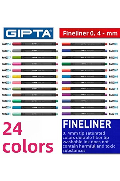 Gıpta قلم Fineliner 0.4 مم - طقم جسم مثلث 24 قطعة + حقيبة قلم هدية