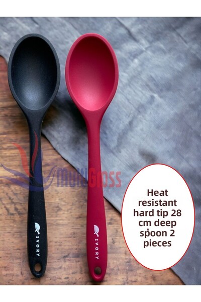 Multiamo 28 Cm Silicone Spoon Set - Hard Tip, Heat Resistant, Fireproof and Non-Stick 2 Pieces
