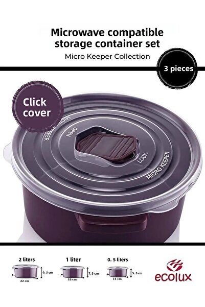 Open Home Concept Set of 6 Round Storage Containers for Microwave and Freeze - Plum