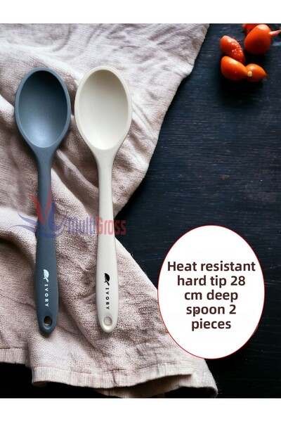 Multiamo 28 Cm Silicone Spoon Set - Hard Tip, Heat Resistant, Fireproof and Non-Stick 2 Pieces