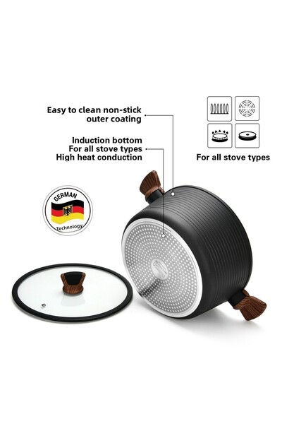 Fissman Stockpot With Glass Lid Aluminium With Non-Stick Coating Diamond Series Grey/Clear 24x12cm