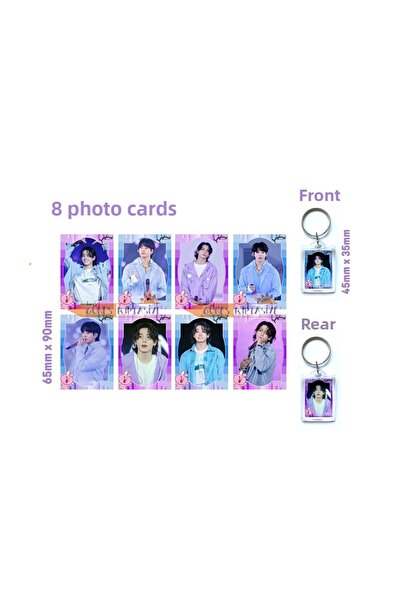 Güneş Kırtasiye BTS Jungkook 8 قطع بطاقة ضوئية و#43؛ مجموعة سلسلة المفاتيح