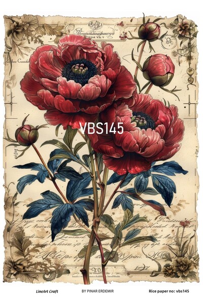 LİNEART Vbs145 Model Navy Blue Flower and Poppy Patterned Brass Decopage - 30...