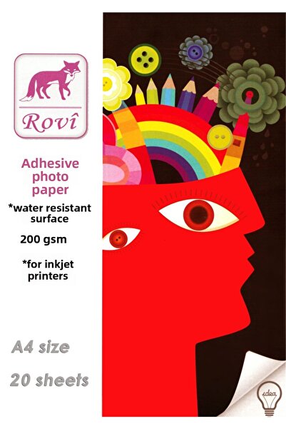 ROVİ ملصق لاصق ورق صور لامع مقاس A4 (20 ورقة) إبسون، كانون، إتش بي، براذر