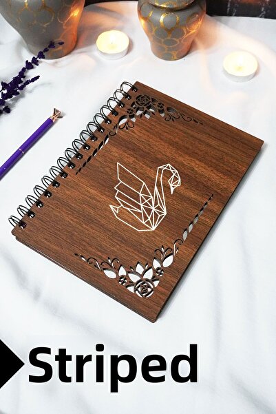 markcat Swan Wooden Cover Notebook - Lined Notebook - 60 Sheets (120 Pages) - A5 15X21 cm