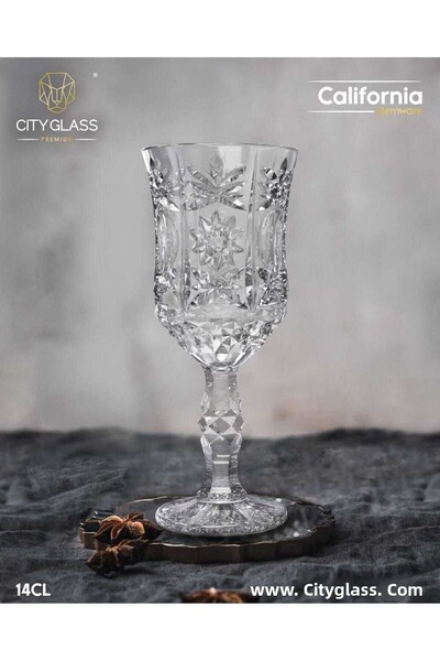 DİBA AVM Glass 6 Pieces Coffee Side Water Glass with Feet california 210 ml 6 pieces