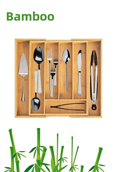 MASTER KİTCHEN Bamboo Drawer Opening Spoon Holder, Spoon, Fork, Knife Organiz...