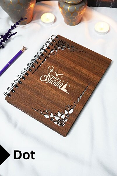 markcat دفتر اسطنبول بغطاء خشبي - دفتر منقط - 60 ورقة (120 صفحة) - A5 15x21 سم