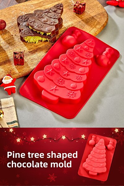 Vienev Christmas Themed Red Silicone Pine Tree Dubai Chocolate