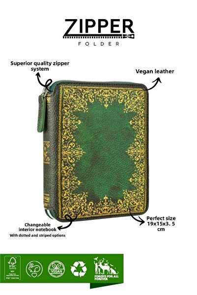 Victoria's Journals دفتر ملاحظات منظم بسحاب مقاس A6 مخطط