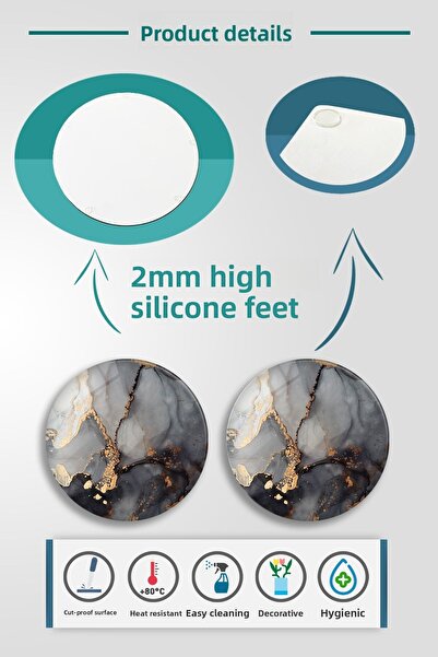 Decorita Set of 2| Glass Plate - Breakfast Plate - Cake Plate| Stark Marble Look| Diameter32cm