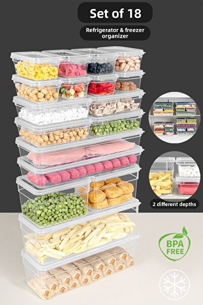 Meleni Home 18 Piece Deep and Shallow Food Storage Container Set - Transparent Lid Microwave Compatible Organizer Organizer
