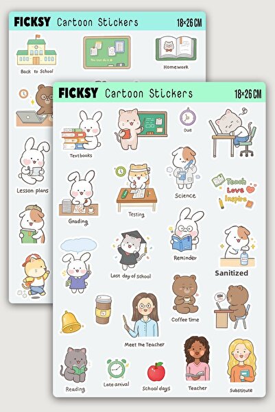 Ficksy مجموعة ملصقات ذات طابع معلمي الحيوانات اللطيفة على طراز Kawaii - 40 قط...