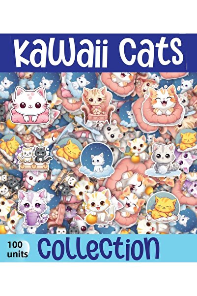 cakaybu Set de 100 de autocolante cu tematică de pisici de mare Kawaii, 2 col...