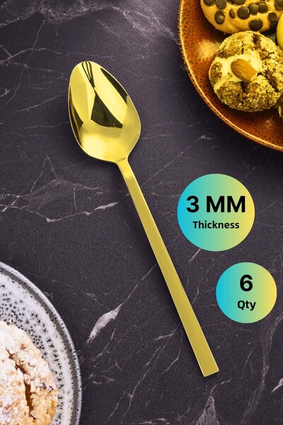 Vipinox 6 قطع ملعقة كبيرة ذهبية لامعة فاخرة من الفولاذ المقاوم للصدأ موديل مل...
