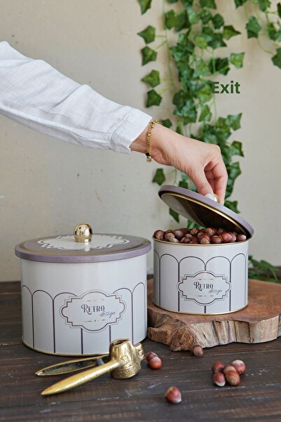 EVLE Retro Pattern Metal Storage Container Set - Set of 2 (1.3 Lt - 2.9 Lt) Erb53U6