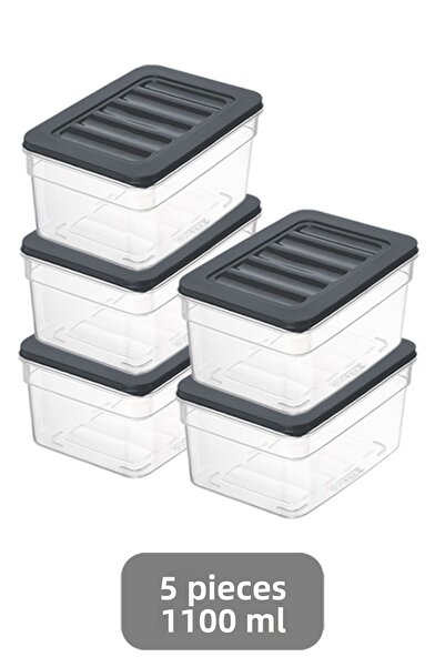 Meleni Home 5-Piece Anthracite Colored Deep Microwave Compatible Food Food Food and Storage Container Set - 1100ml