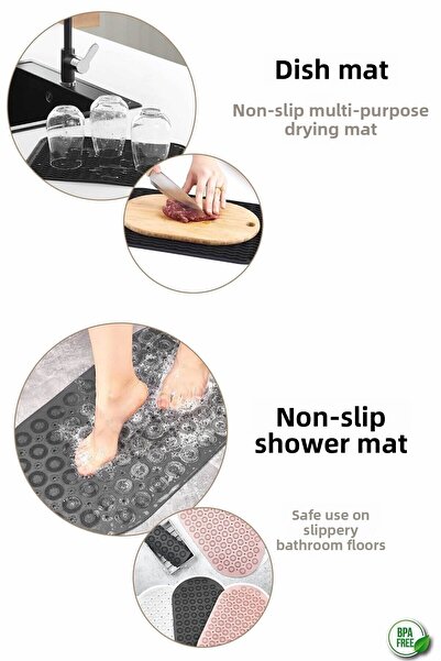 Grimor Σετ σιλικόνης 4 τεμαχίων - Σφουγγαροθήκη με λουράκι, σουρωτήρι νεροχύτη, αντιολισθητικό χαλάκι ντους, χαλάκι πιάτων