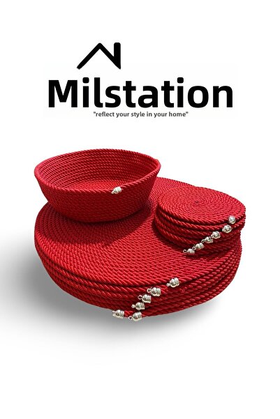 myistasyon "tarzınızı evinize yansıtın" Wicker American Service Cord Rope Charger Knitted Bamboo Quality 6 Pieces Plate Pad + Basket + 6 Pieces Cup Pad