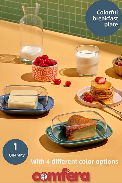 BAGER MARKET Comfera Breakfast Plate, Butter, Cheese Plate, Plastic Breakfast Plate, 4 Different Color Options