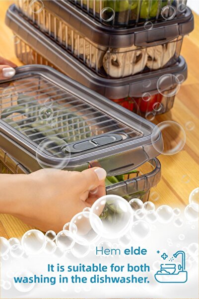 Vienev Set of 3 Self-Striped Storage Containers with Lockable Lid 4 Liters