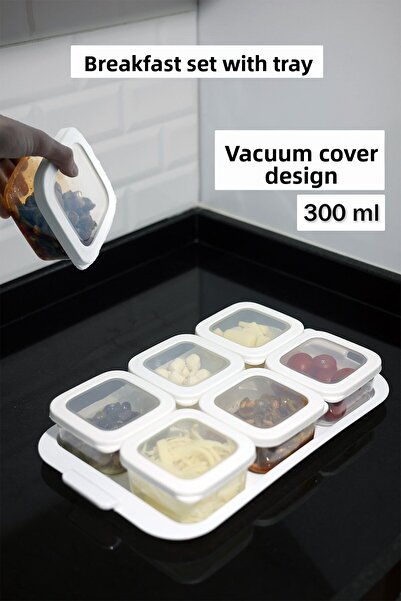 Buclee 7 Piece Breakfast Set with Tray Airtight Silicone Lids Storage Containers