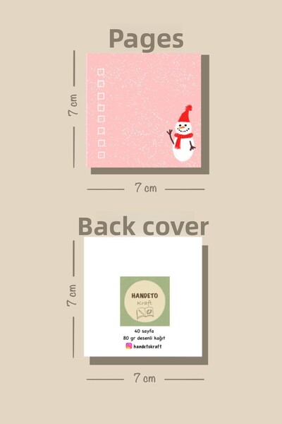 Handeto Kraft Bloc de note cu om de zăpadă roz, mini bloc de note cu deschidere rapidă, 7x7cm, 40 de coli, lipit cu lipici.