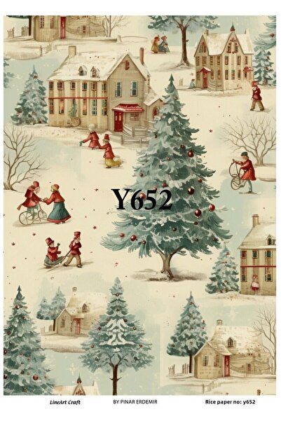 LİNEART ورق ديكوباج نحاسي بنمط عيد الميلاد الخطي رقم: Y652 - 29x42 سم