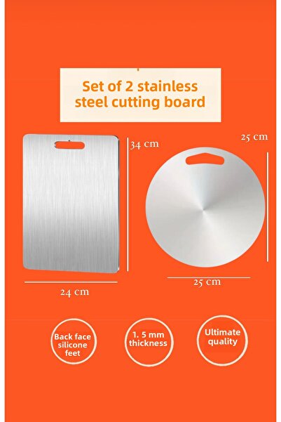 Stainless Art Stainless Steel Cutting Board - Set of 2 (25X25-24X34 cm), 2 Pc...