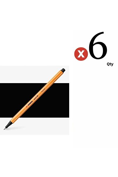 Stabilo قلم تحديد رفيع من Point 88 مقاس 0.4 مم باللون الأسود مكون من 6 قطع