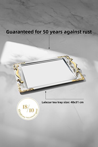 Nehir Δίσκος τσαγιού Lalezar Golden Satin Steel