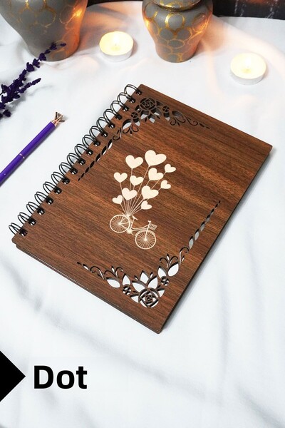 markcat دفتر ملاحظات على شكل بالون دراجة بغطاء خشبي - دفتر ملاحظات منقط - 60 ...