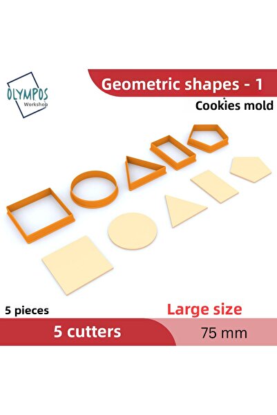 Olympos Atölye هندسي 1 - حجم كبير 75 مم 5 قطع مجموعة قوالب البسكويت والبلاستيسين