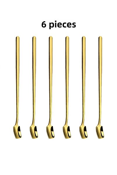 Chavin 6 قطعة 304 فولاذ 17 سنتيمتر ذهبي طويل القهوة وعصير اثارة ملعقة cin579sr-6