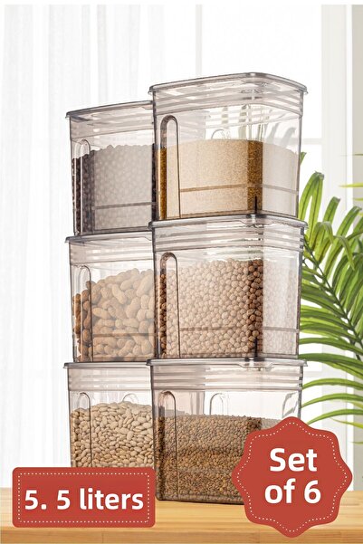 Vienev 5.5 Liter Strip Mega Size 6-Piece Anthracite Food Storage Set