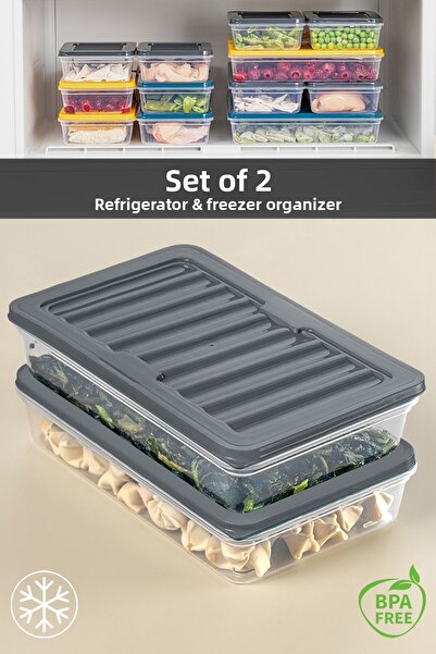 Meleni Home حاوية تخزين الطعام - مجموعة من 2، متوافقة مع الميكروويف، أنثراسيت 2 × 1200 مل