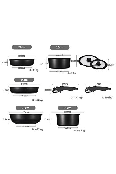 SHUFA Glamping 9 Piece Easy Clip Removable Handle Portable Pan and Pot Set