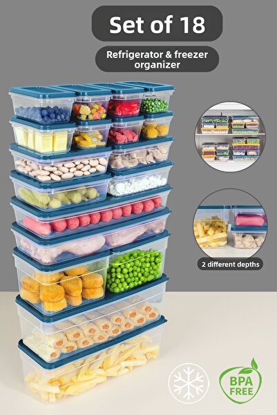 Meleni Home 18-Piece Microwave Compatible Organizer Set Organizer Food Storage Container Deep and Shallow Blue