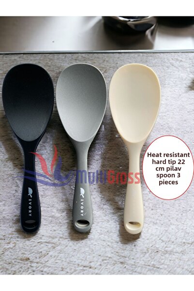 Multiamo Set of 3 Fireproof and Heat Resistant Silicone Spoons with Hard Tips for 22 Cm