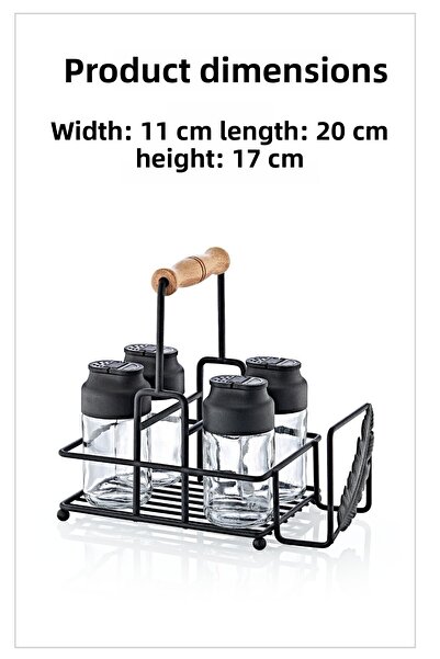 grimorlife Set de 4 vase de sticlă cu capac dublu pentru restaurant, cafenea, condimente, cu suport metalic, suport pentru șervețele și compartiment pentru șervețele umede