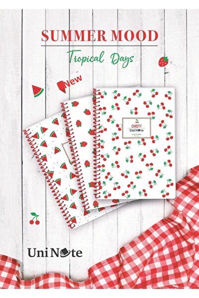 ÇINAR DEFTER Uni Note Summer Mood A4 72 ورقة غطاء بلاستيكي مربع دفتر حلزوني