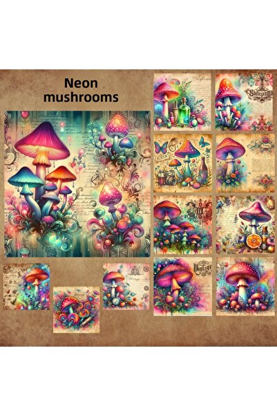 Pink Swan Craft Ciuperci neon vintage - Set de autocolante pentru planificato...